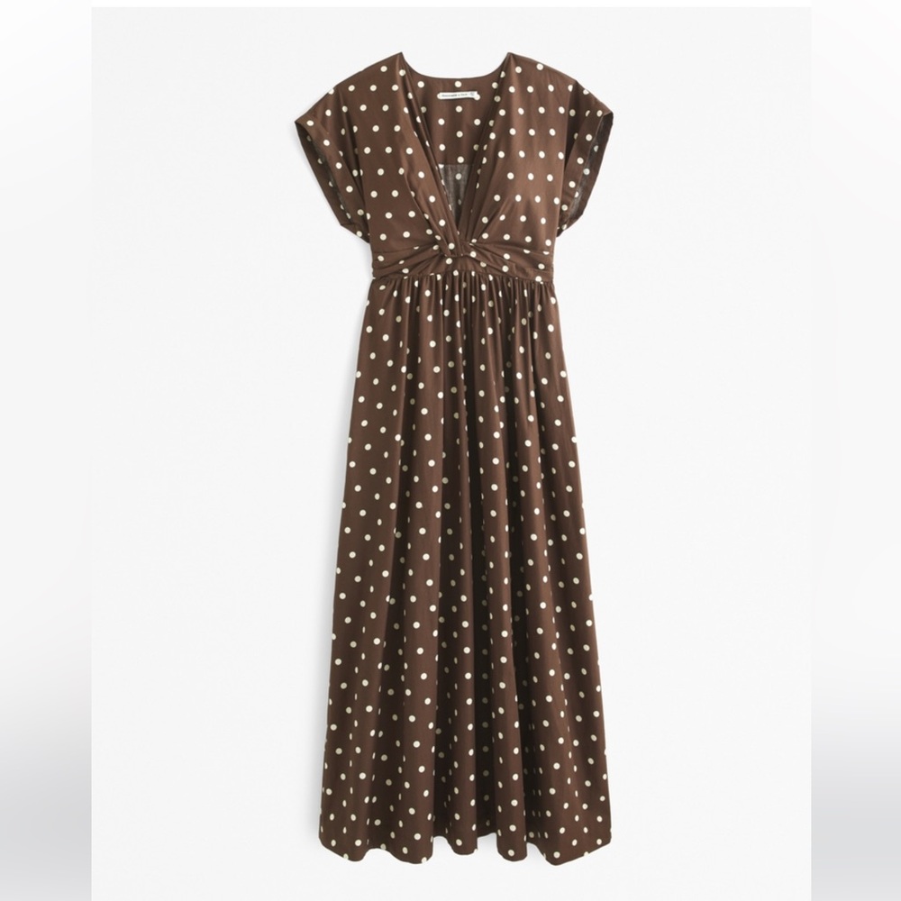 Stylish Brown Dress with White Polka Dots